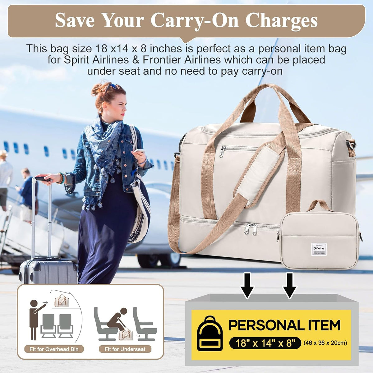 Extra Large Travel Duffle Bag, Carry-On Weekender Bags for Women Travel - Colors B