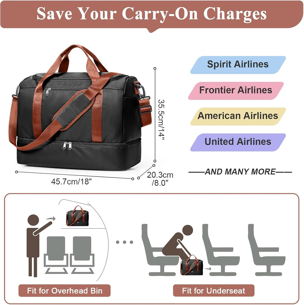 Extra Large Travel Duffle Bag, Carry-On Weekender Bags for Women Travel - Colors B
