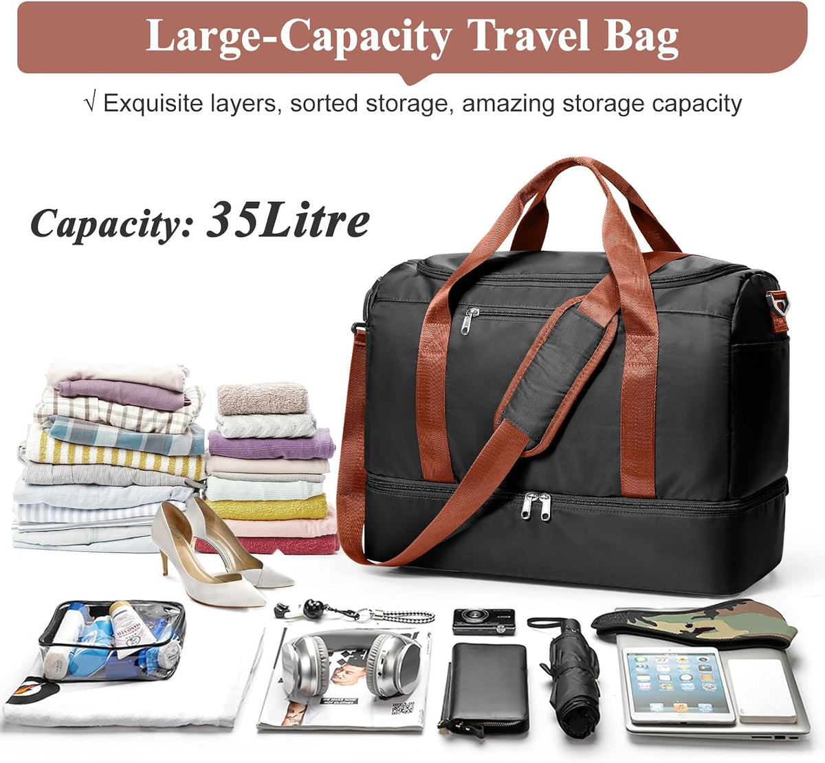 Extra Large Travel Duffle Bag, Carry-On Weekender Bags for Women Travel - Colors B