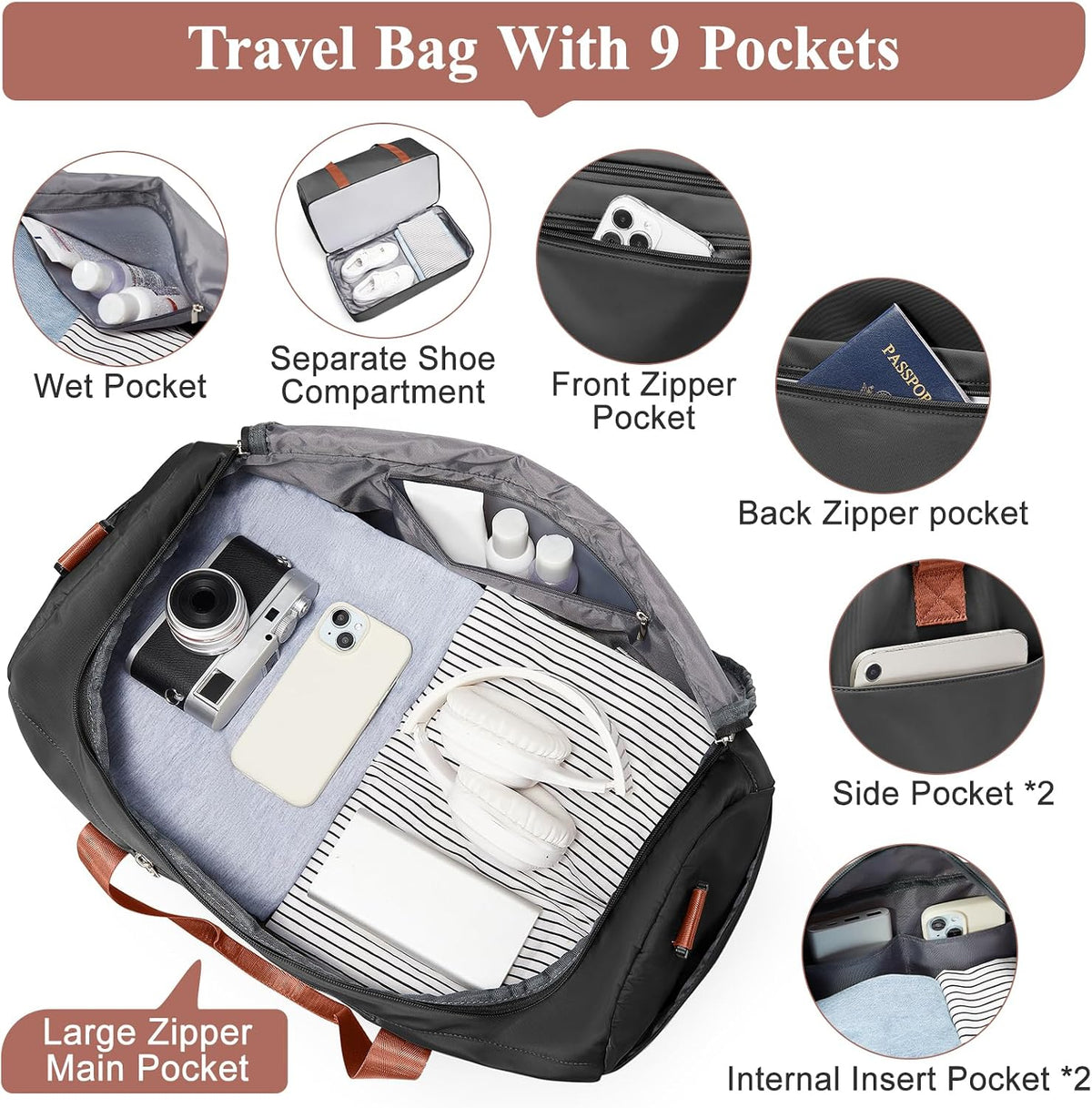 Extra Large Travel Duffle Bag, Carry-On Weekender Bags for Women Travel - Colors B