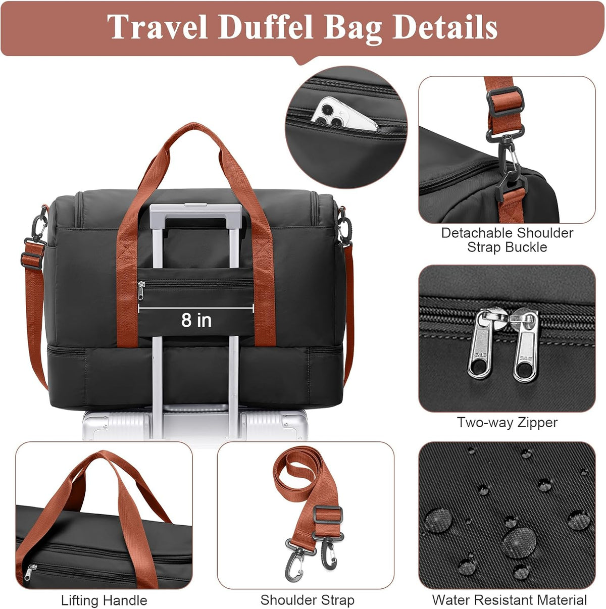 Extra Large Travel Duffle Bag, Carry-On Weekender Bags for Women Travel - Colors B