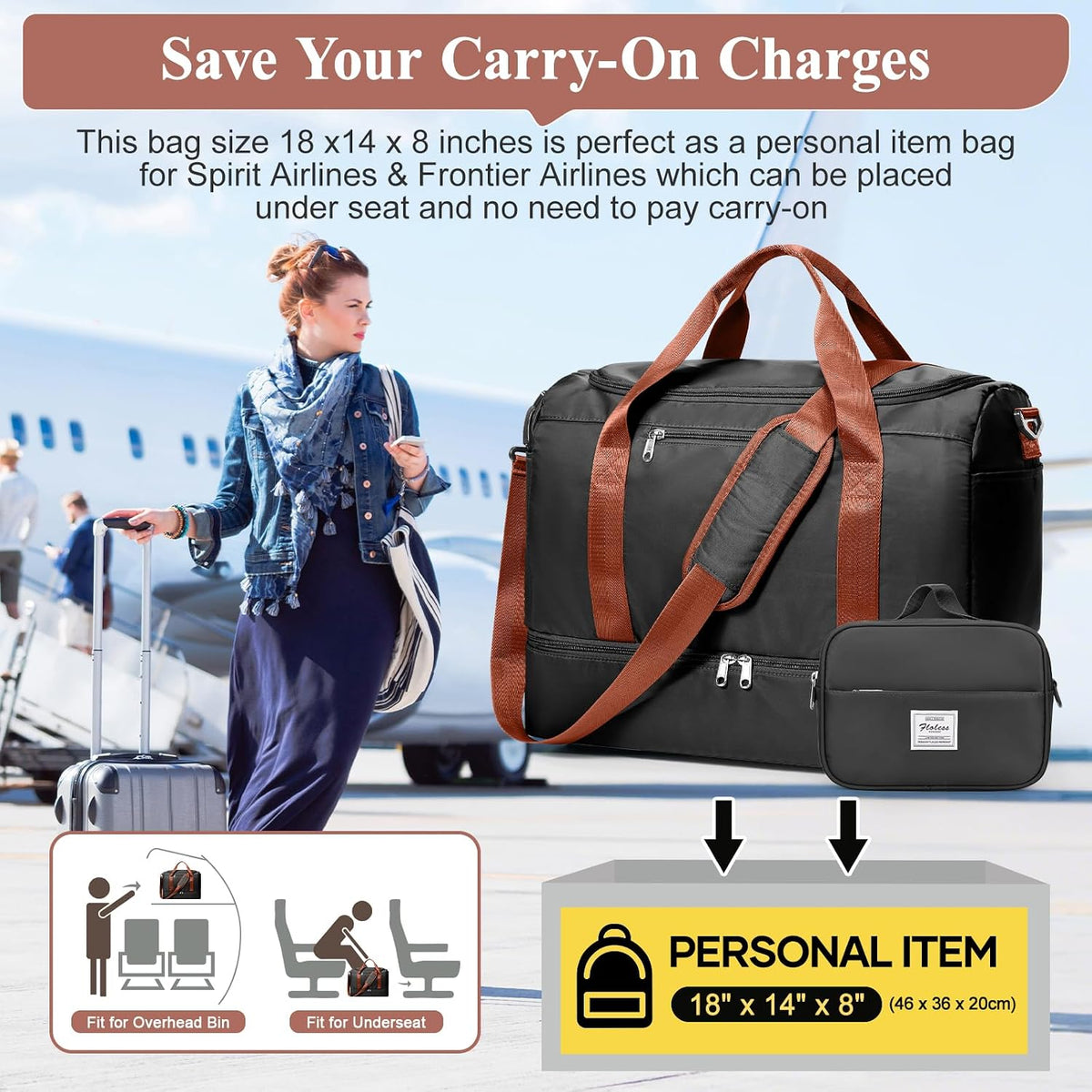 Extra Large Travel Duffle Bag, Carry-On Weekender Bags for Women Travel - Colors B