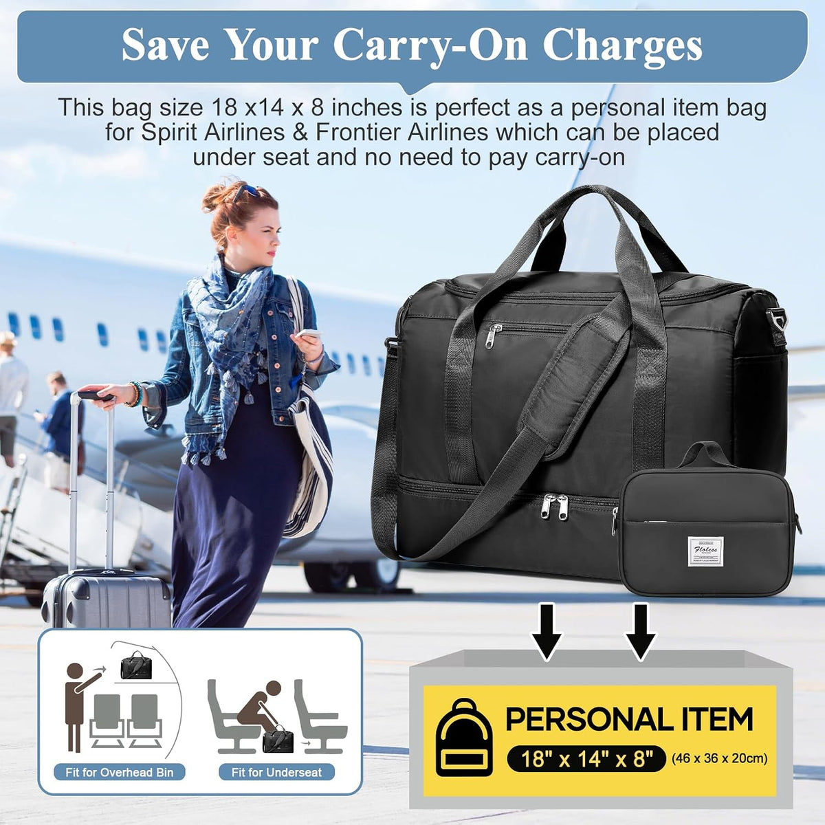 Extra Large Travel Duffle Bag, Carry-On Weekender Bags for Women Travel - Colors B