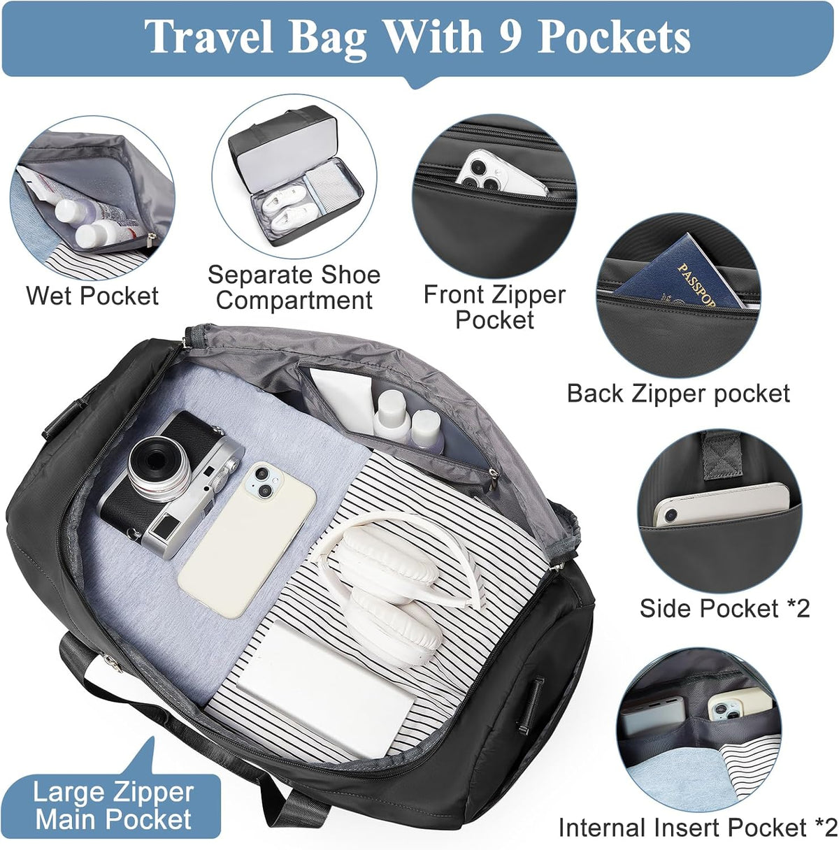 Extra Large Travel Duffle Bag, Carry-On Weekender Bags for Women Travel - Colors B