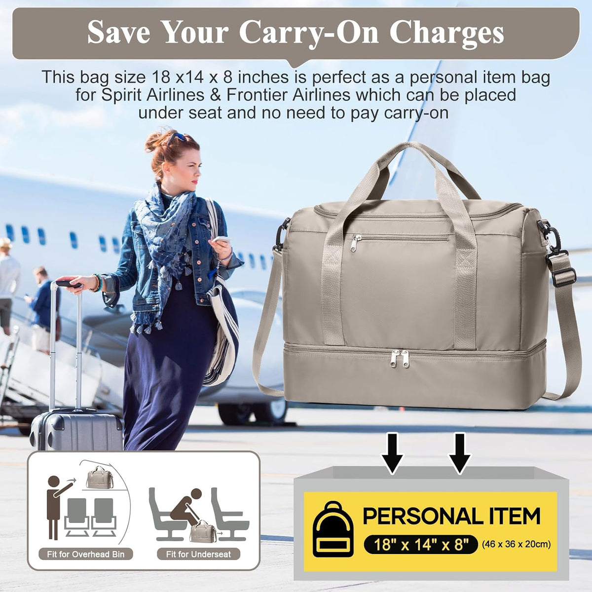 Extra Large Travel Duffle Bag, Carry-On Weekender Bags for Women Travel - Colors B