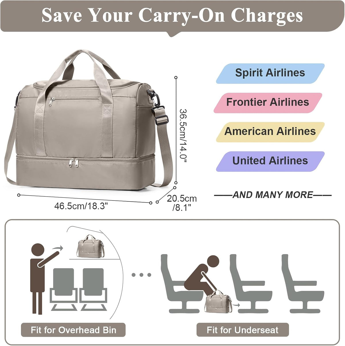 Extra Large Travel Duffle Bag, Carry-On Weekender Bags for Women Travel - Colors B