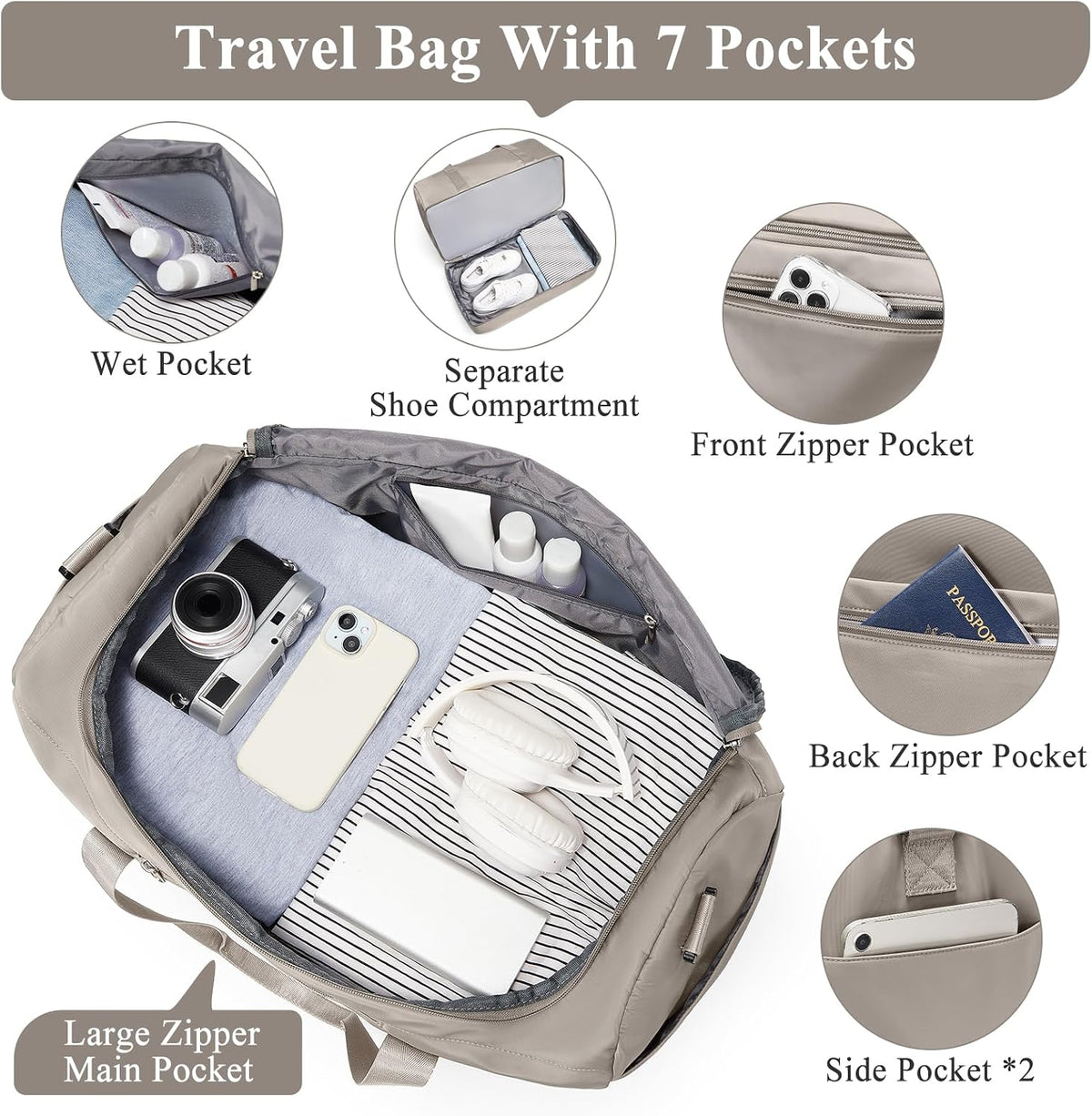 Extra Large Travel Duffle Bag, Carry-On Weekender Bags for Women Travel - Colors B