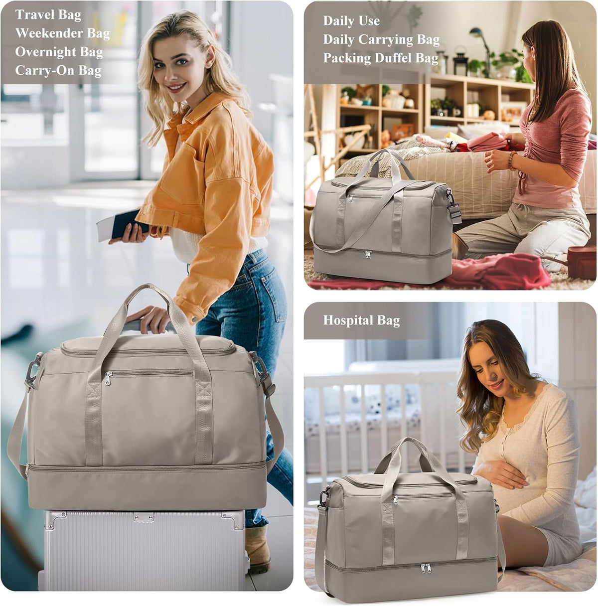 Extra Large Travel Duffle Bag, Carry-On Weekender Bags for Women Travel - Colors B