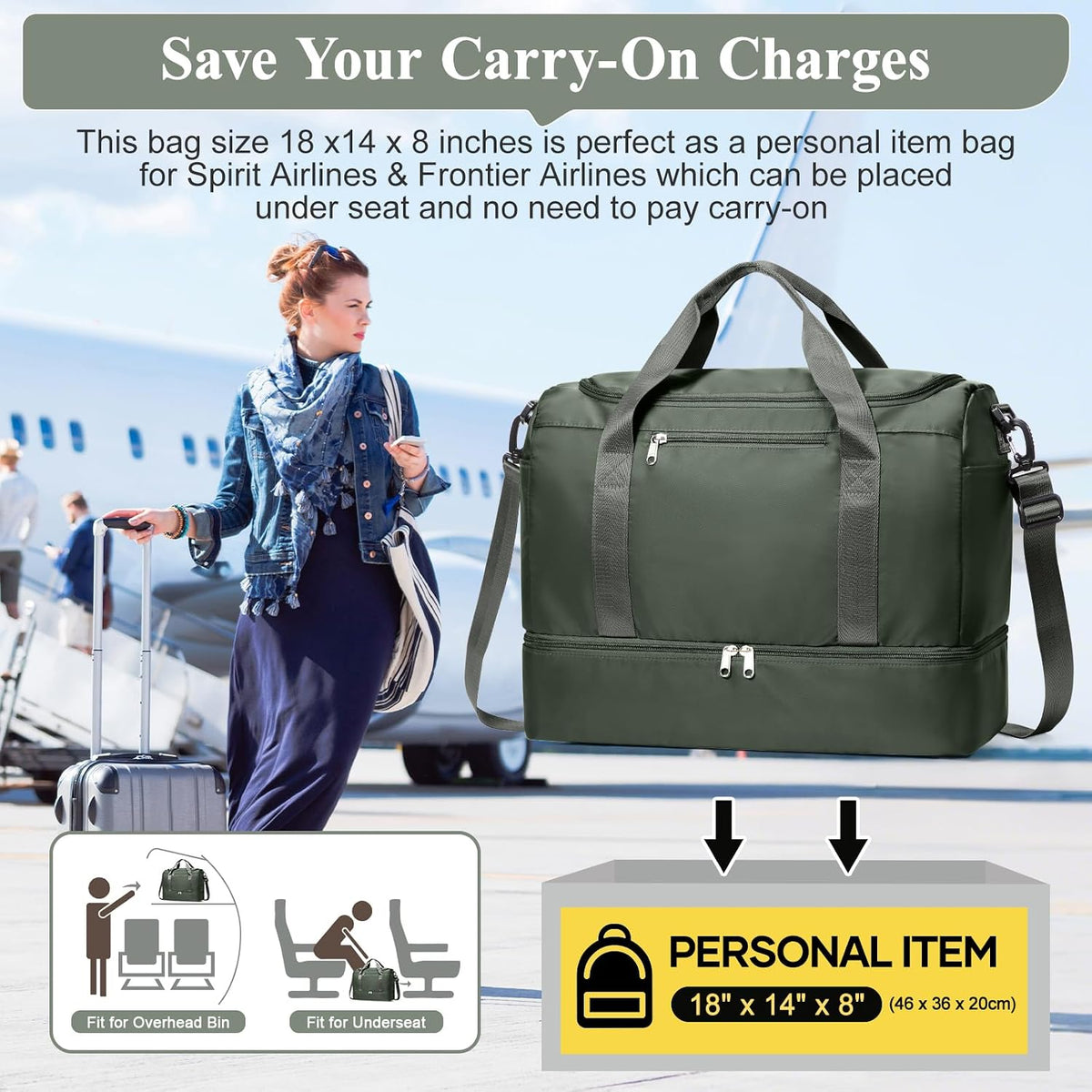 Extra Large Travel Duffle Bag, Carry-On Weekender Bags for Women Travel - Colors B