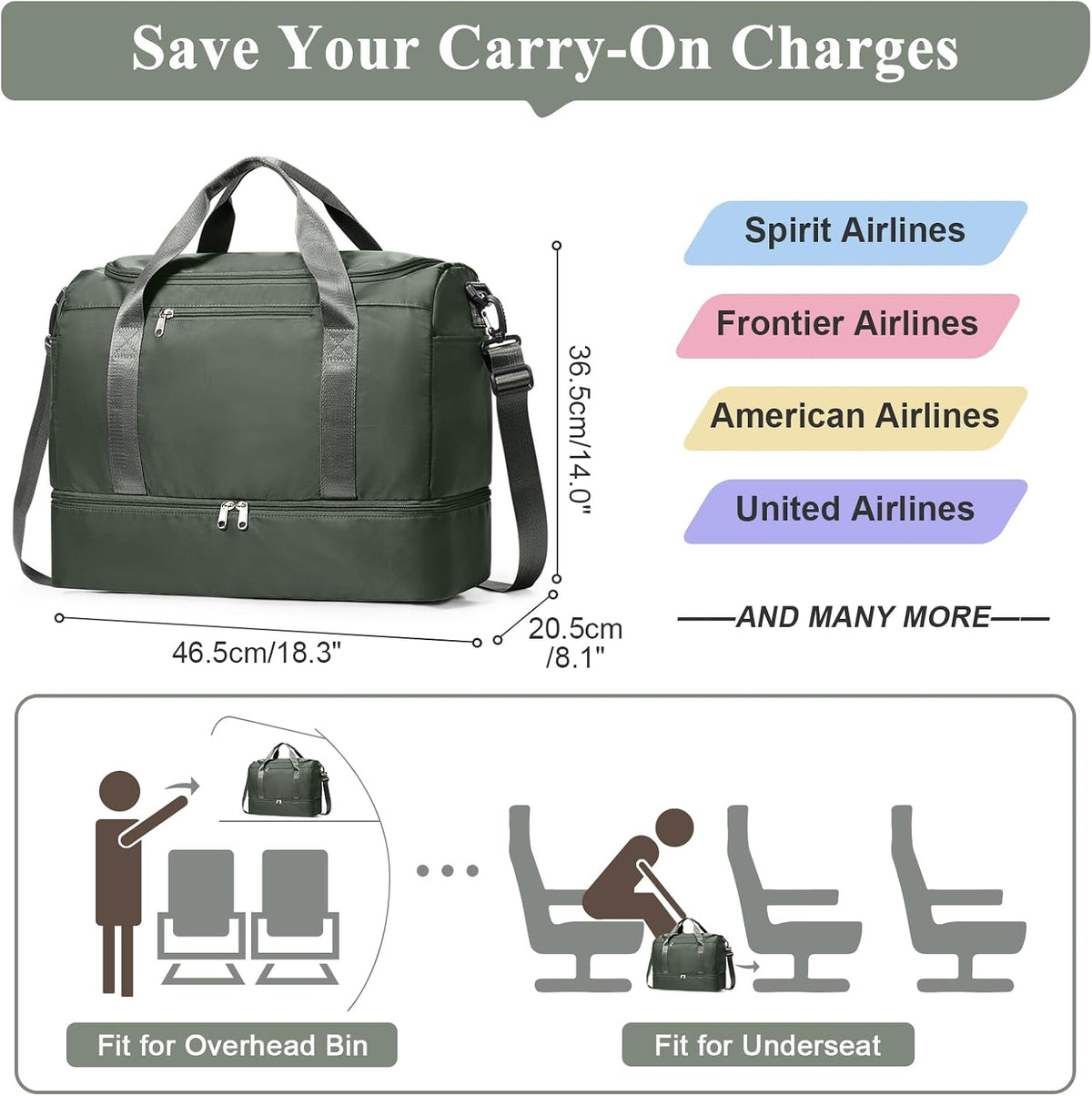 Extra Large Travel Duffle Bag, Carry-On Weekender Bags for Women Travel - Colors B