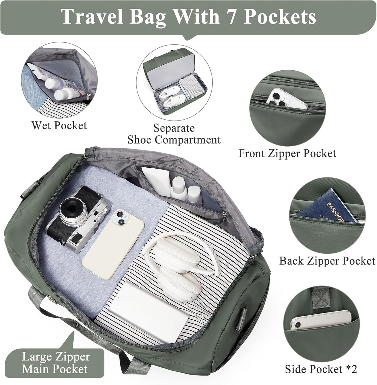 Extra Large Travel Duffle Bag, Carry-On Weekender Bags for Women Travel - Colors B