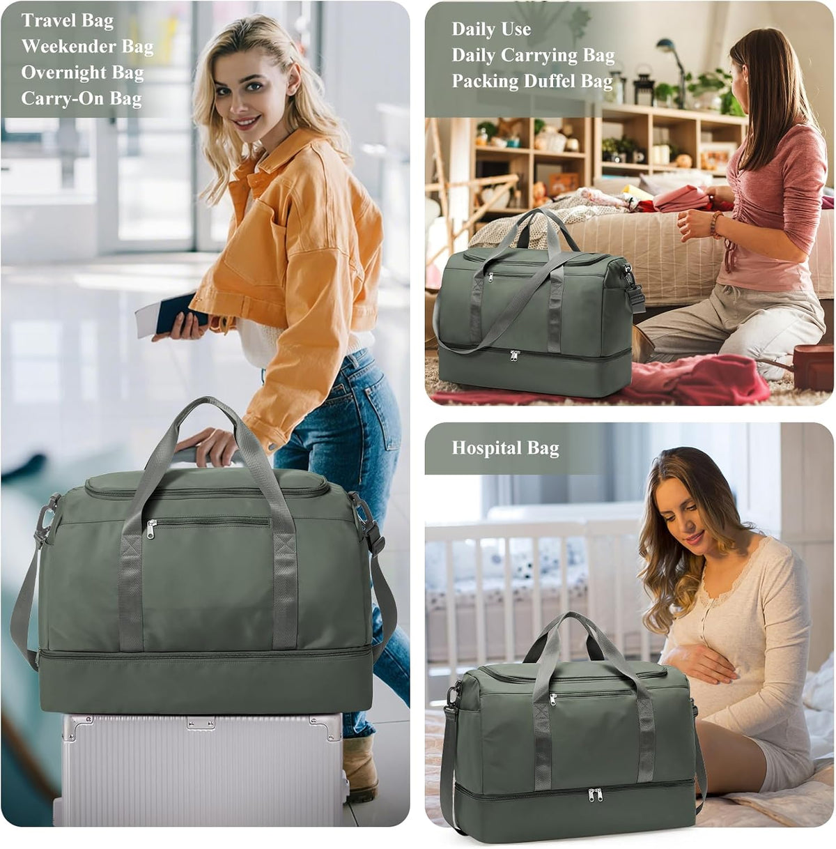 Extra Large Travel Duffle Bag, Carry-On Weekender Bags for Women Travel - Colors B