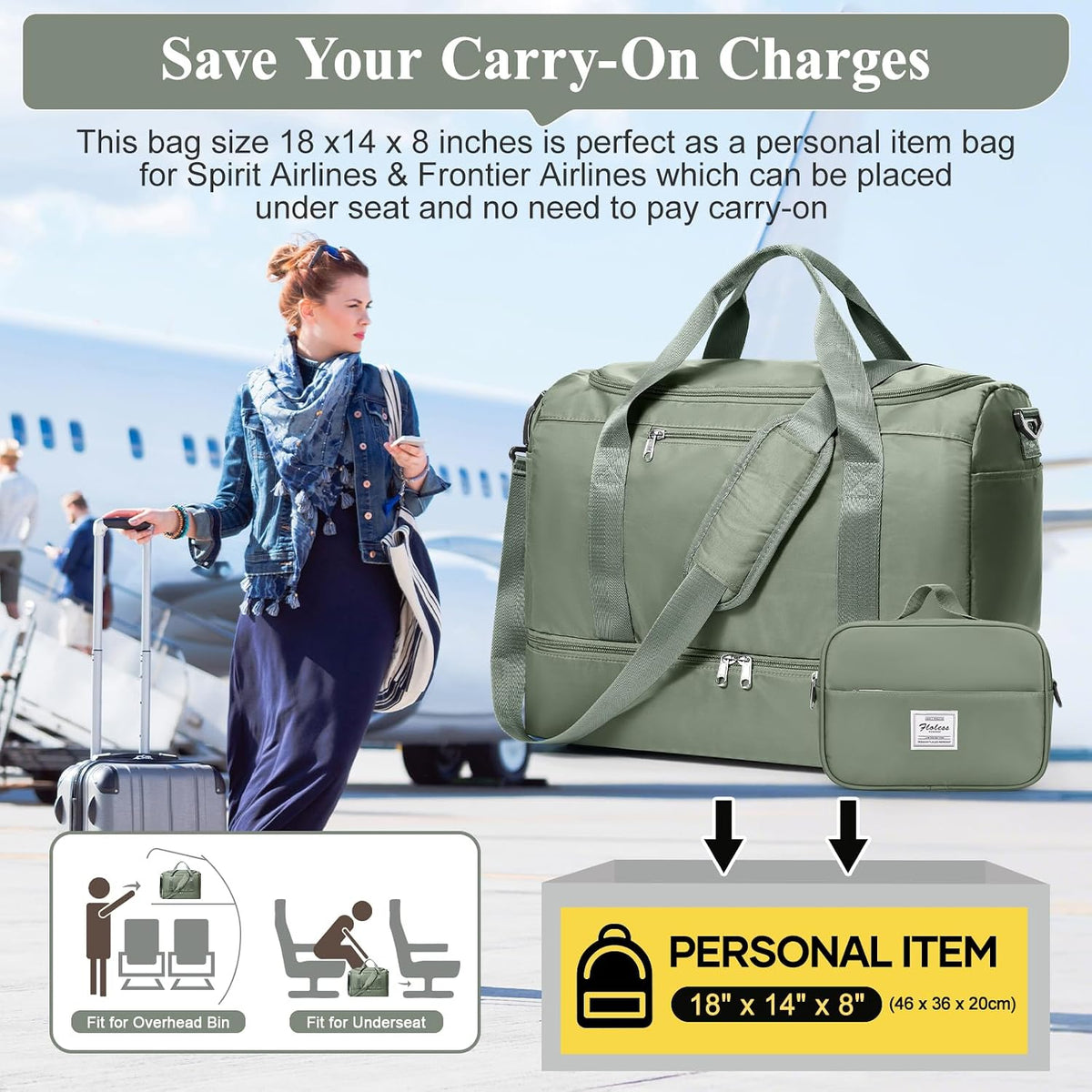 Extra Large Travel Duffle Bag, Carry-On Weekender Bags for Women Travel - Colors B