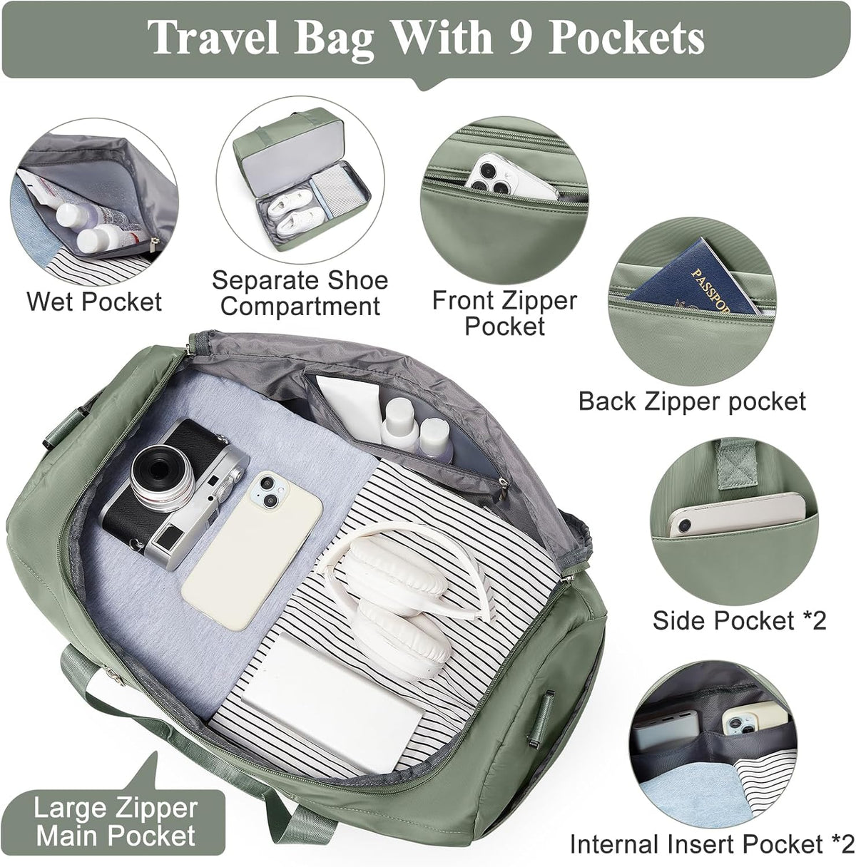 Extra Large Travel Duffle Bag, Carry-On Weekender Bags for Women Travel - Colors B