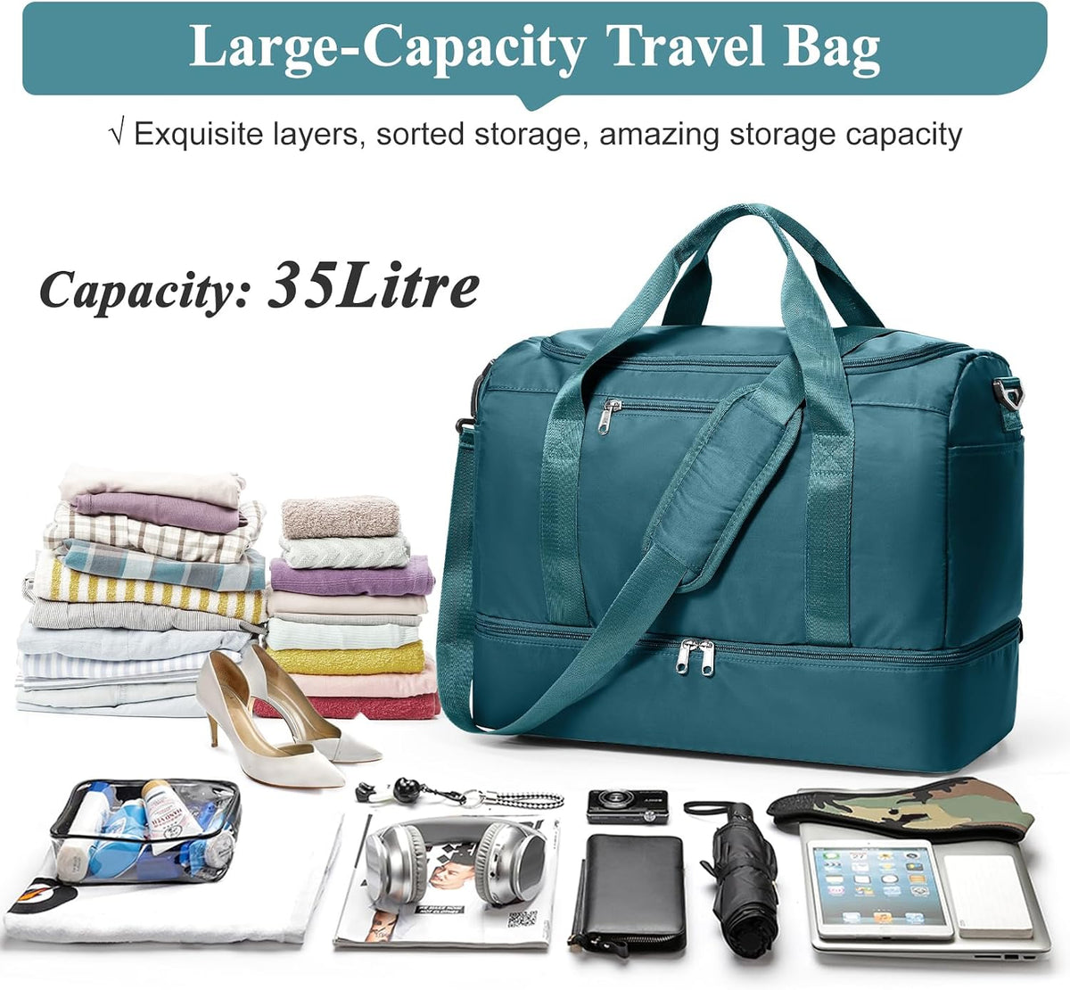 Extra Large Travel Duffle Bag, Carry-On Weekender Bags for Women Travel - Colors B