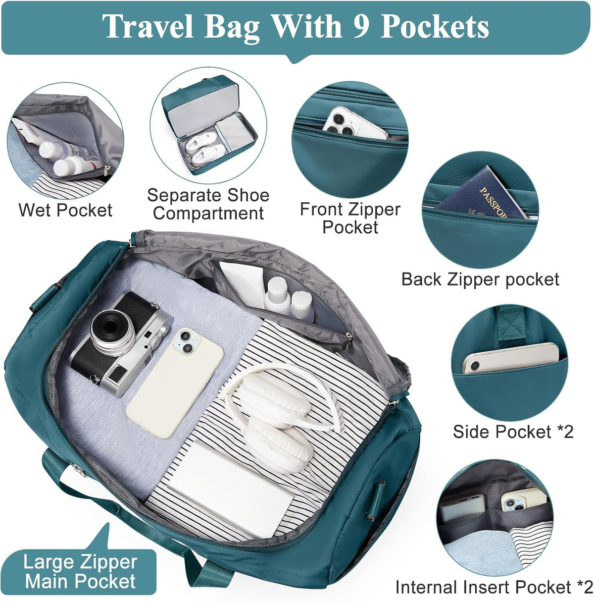 Extra Large Travel Duffle Bag, Carry-On Weekender Bags for Women Travel - Colors B