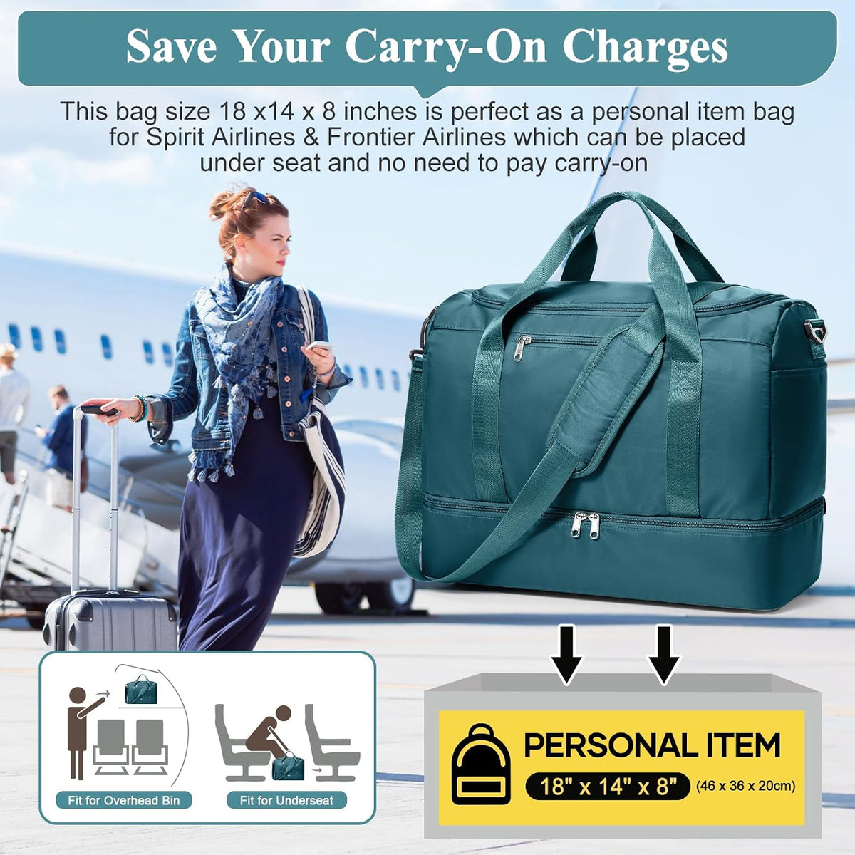 Extra Large Travel Duffle Bag, Carry-On Weekender Bags for Women Travel - Colors B