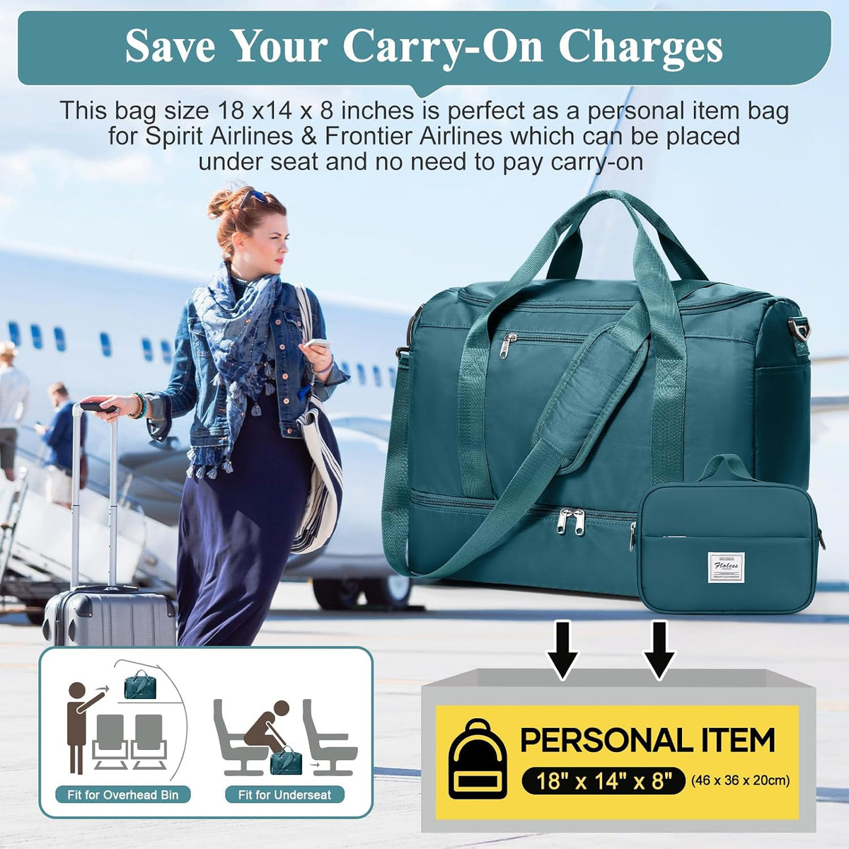 Extra Large Travel Duffle Bag, Carry-On Weekender Bags for Women Travel - Colors B
