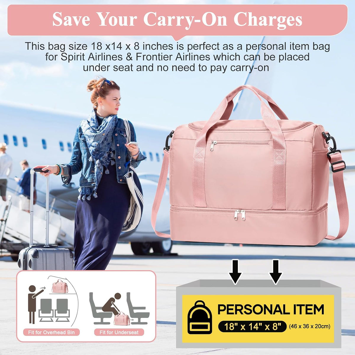 Extra Large Travel Duffle Bag, Carry-On Weekender Bags for Women Travel - Colors B