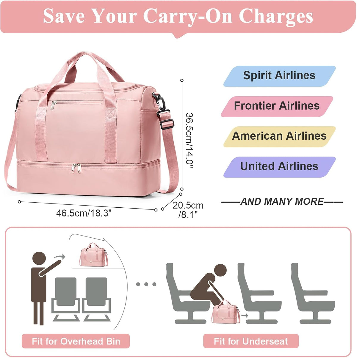 Extra Large Travel Duffle Bag, Carry-On Weekender Bags for Women Travel - Colors B