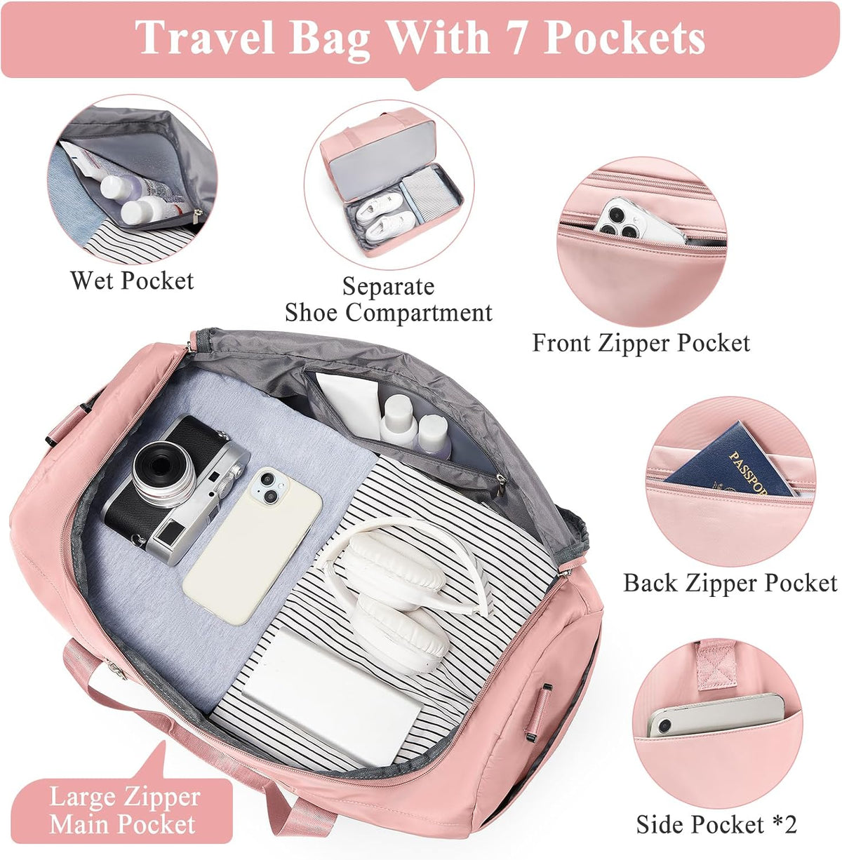 Extra Large Travel Duffle Bag, Carry-On Weekender Bags for Women Travel - Colors B