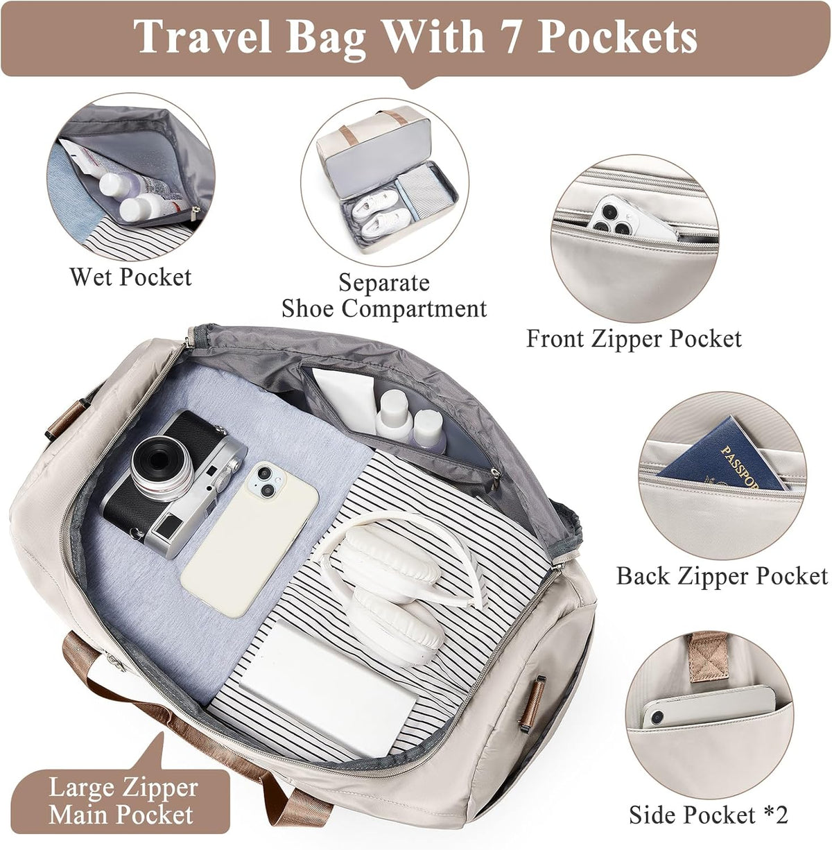 Extra Large Travel Duffle Bag, Carry-On Weekender Bags for Women Travel - Colors B