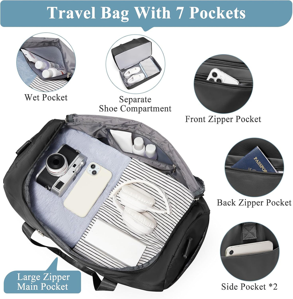 Extra Large Travel Duffle Bag, Carry-On Weekender Bags for Women Travel - Colors B