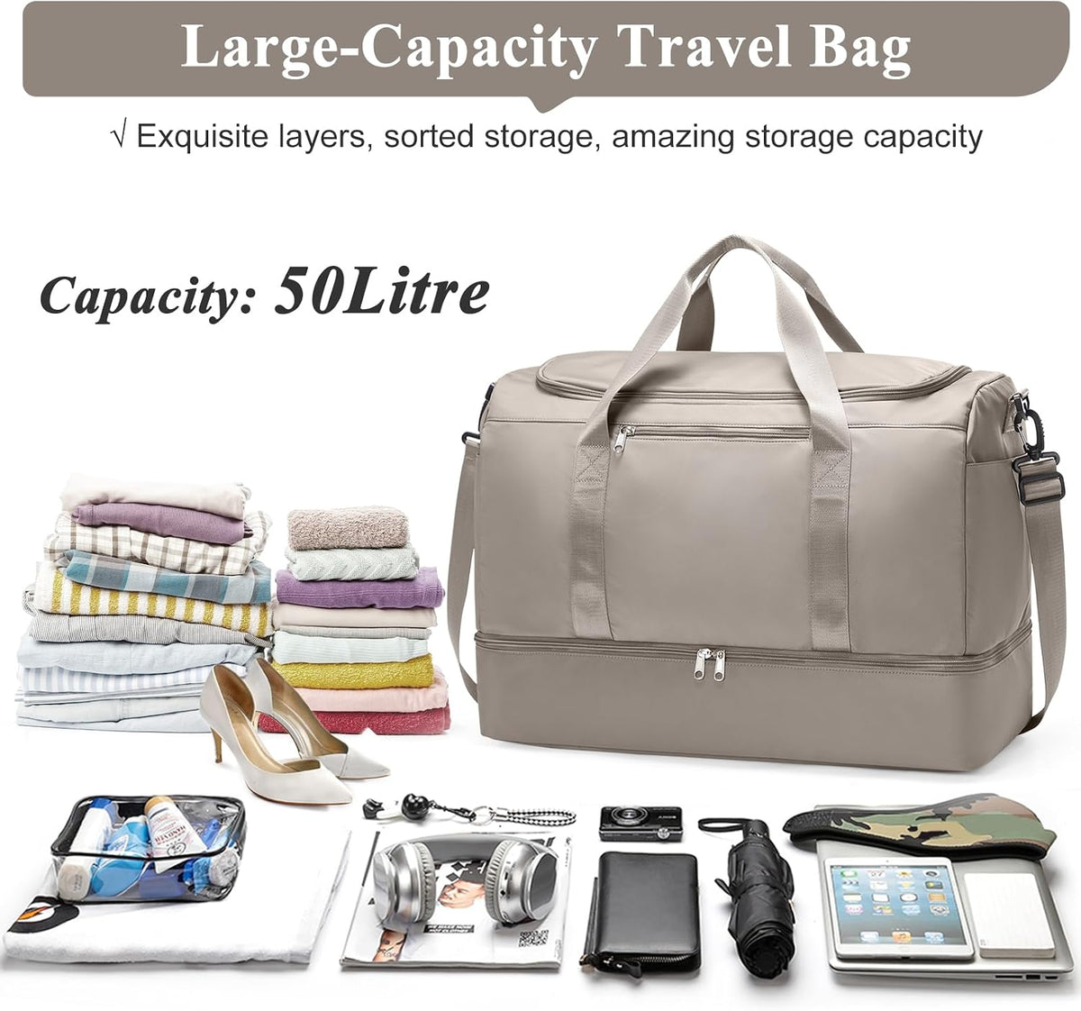 Extra Large Travel Duffle Bag, Carry-On Weekender Bags for Women Travel - Colors B