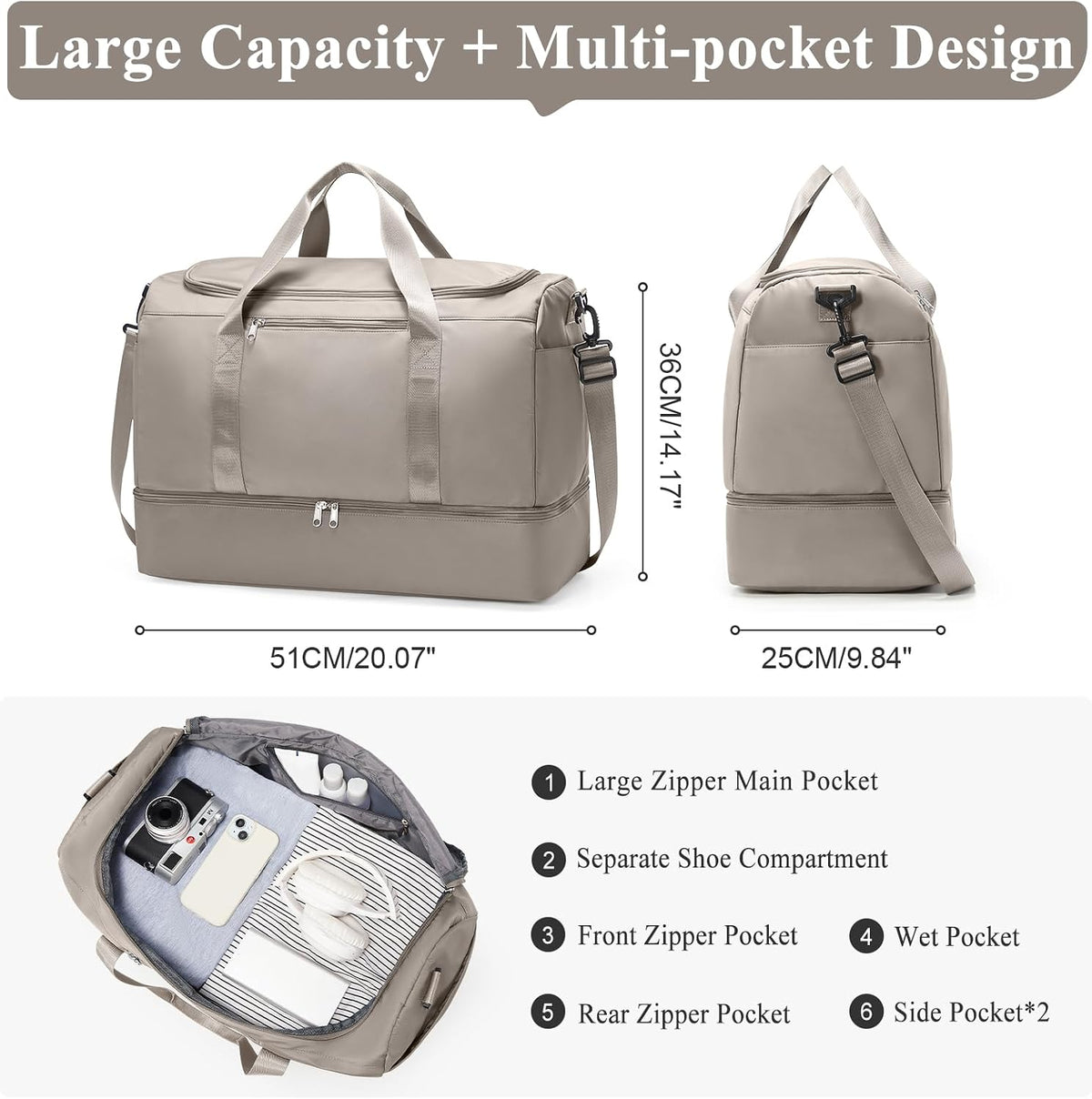 Extra Large Travel Duffle Bag, Carry-On Weekender Bags for Women Travel - Colors B