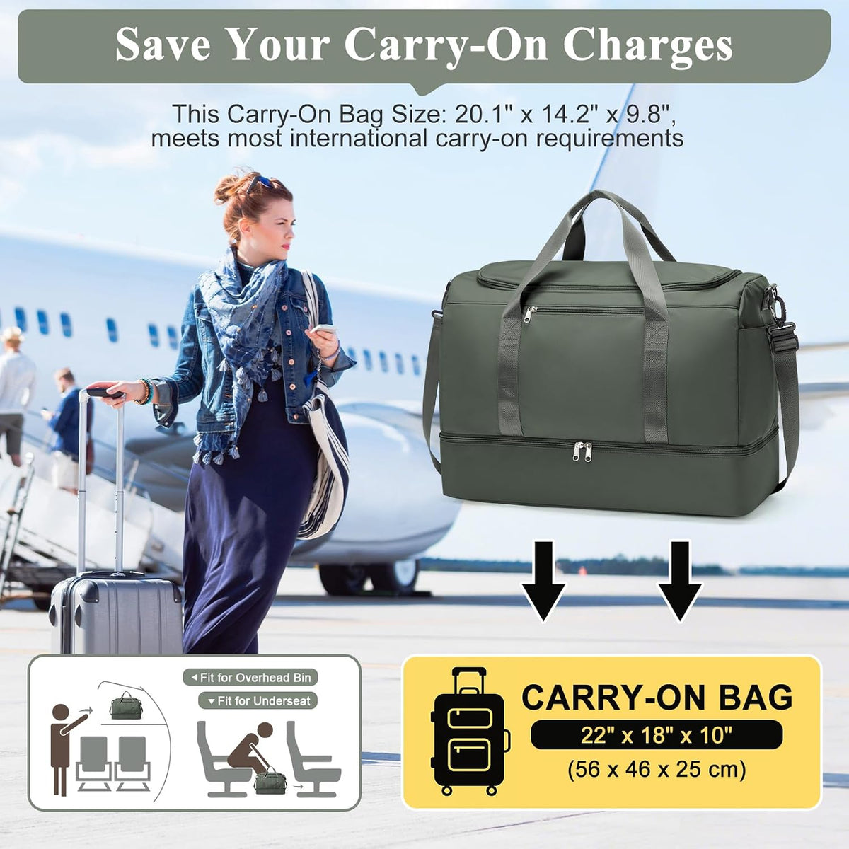 Extra Large Travel Duffle Bag, Carry-On Weekender Bags for Women Travel - Colors B