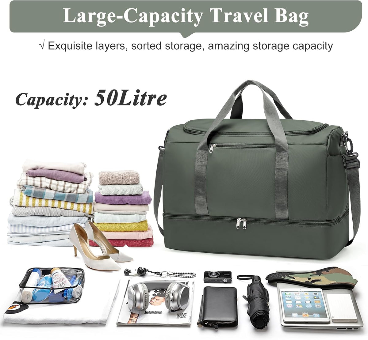 Extra Large Travel Duffle Bag, Carry-On Weekender Bags for Women Travel - Colors B