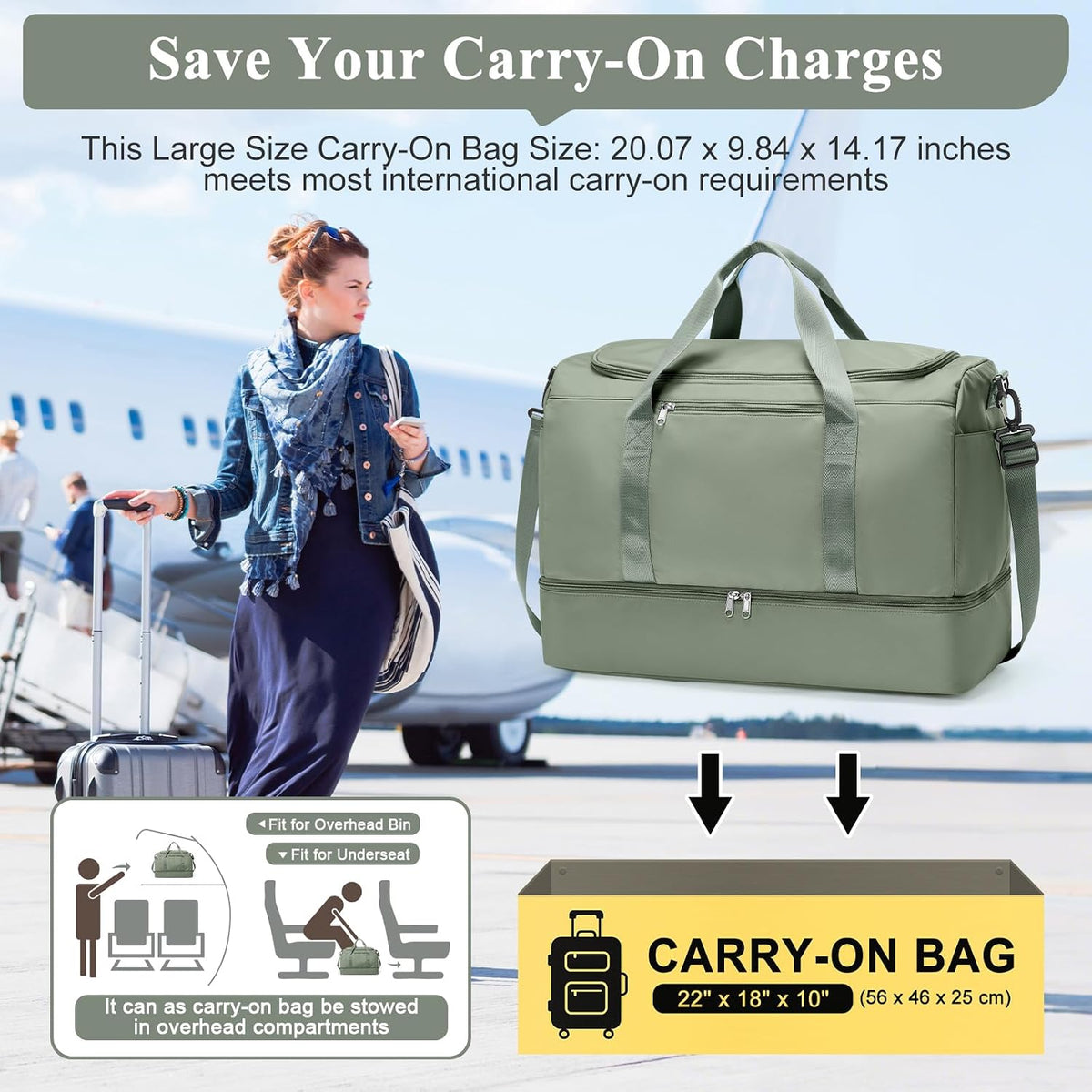 Extra Large Travel Duffle Bag, Carry-On Weekender Bags for Women Travel - Colors B