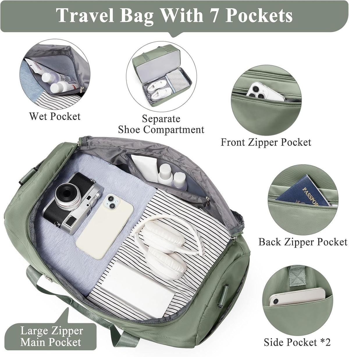 Extra Large Travel Duffle Bag, Carry-On Weekender Bags for Women Travel - Colors B
