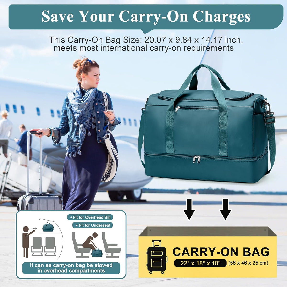 Extra Large Travel Duffle Bag, Carry-On Weekender Bags for Women Travel - Colors B