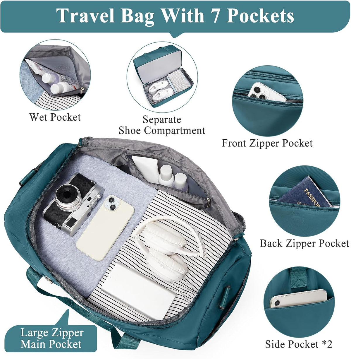 Extra Large Travel Duffle Bag, Carry-On Weekender Bags for Women Travel - Colors B