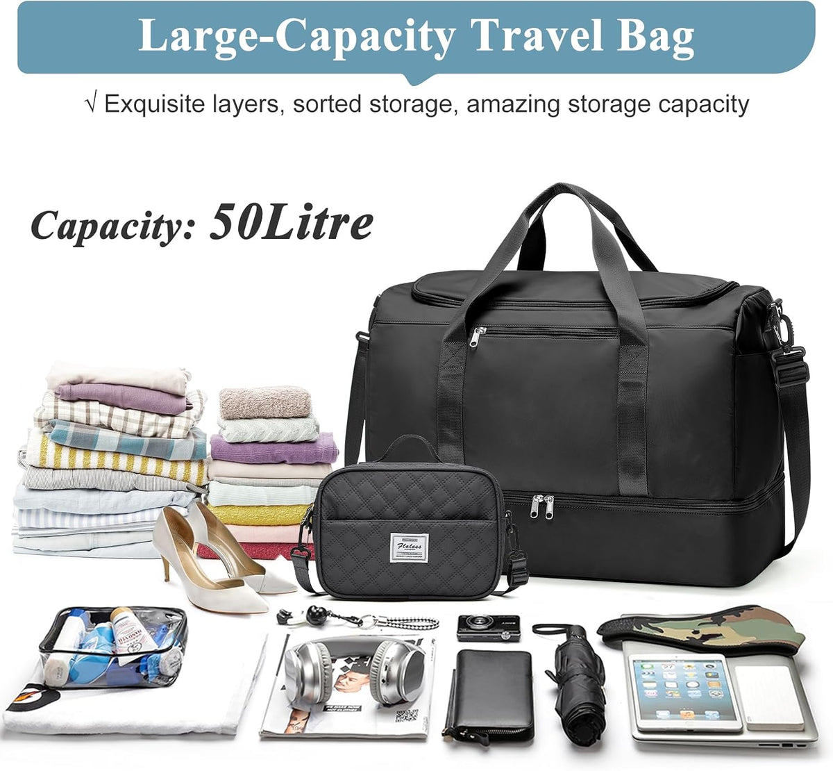 Extra Large Travel Duffle Bag, Carry-On Weekender Bags for Women Travel - Colors B