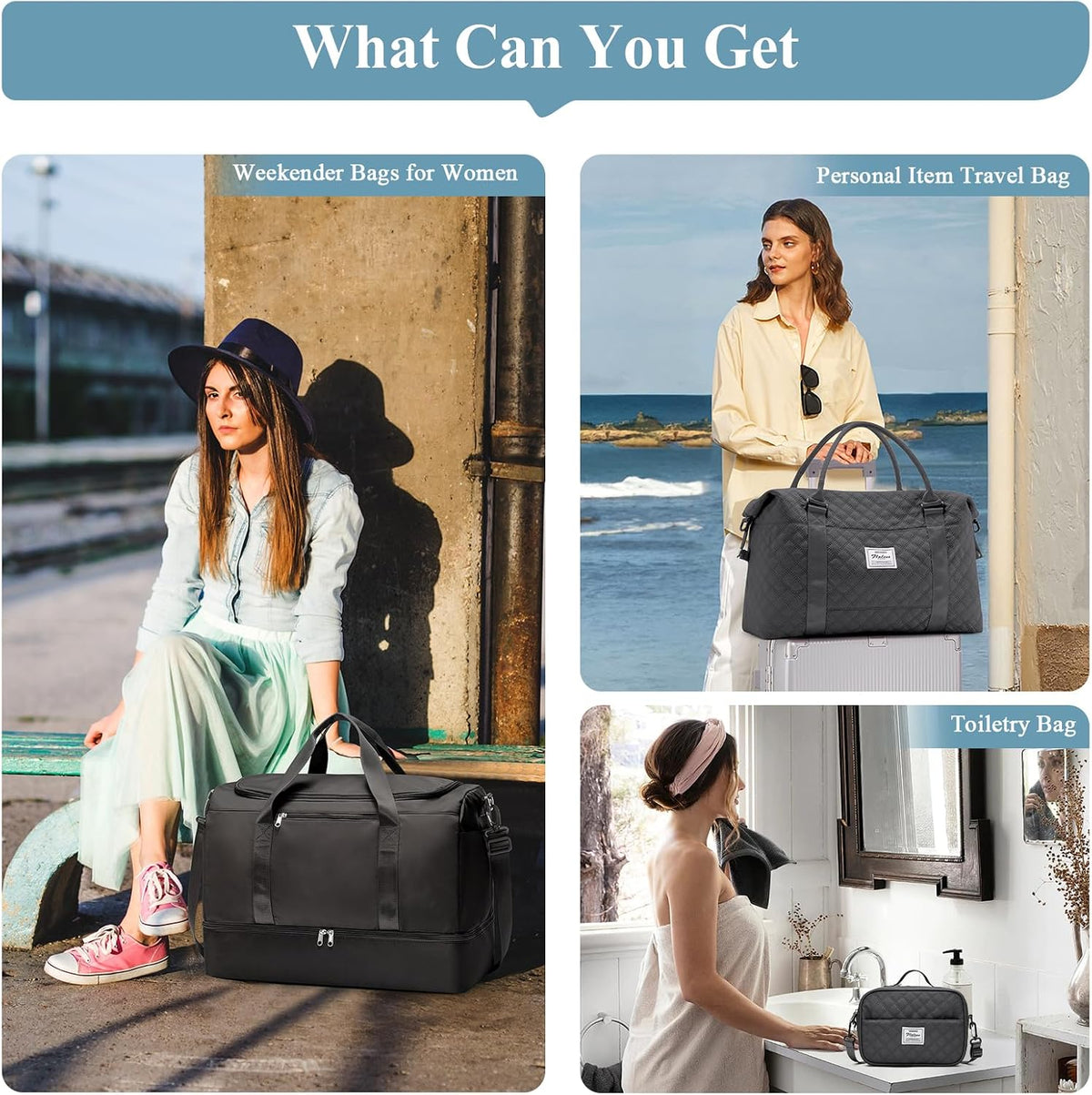 Extra Large Travel Duffle Bag, Carry-On Weekender Bags for Women Travel - Colors B
