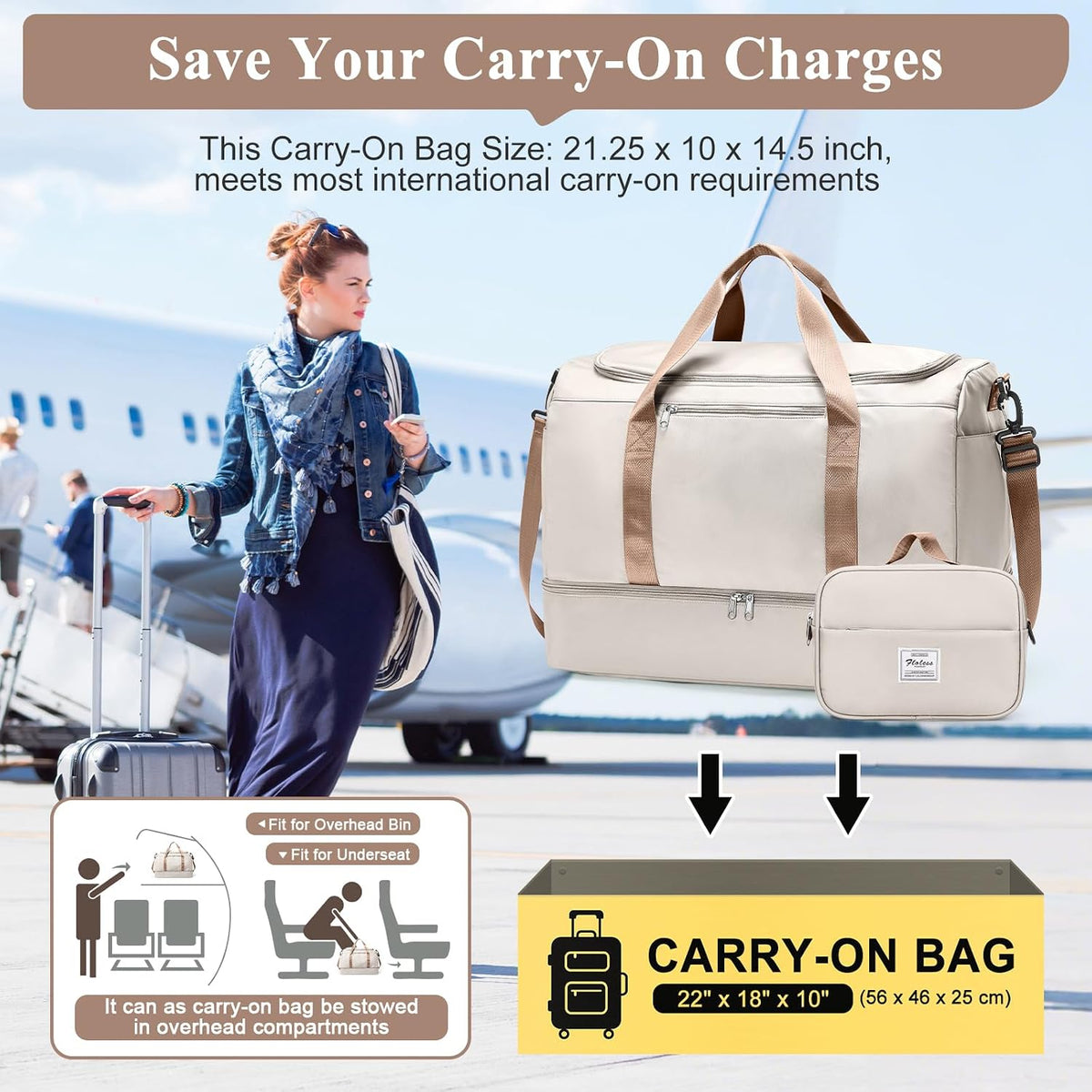 Extra Large Travel Duffle Bag, Carry-On Weekender Bags for Women Travel - Colors B