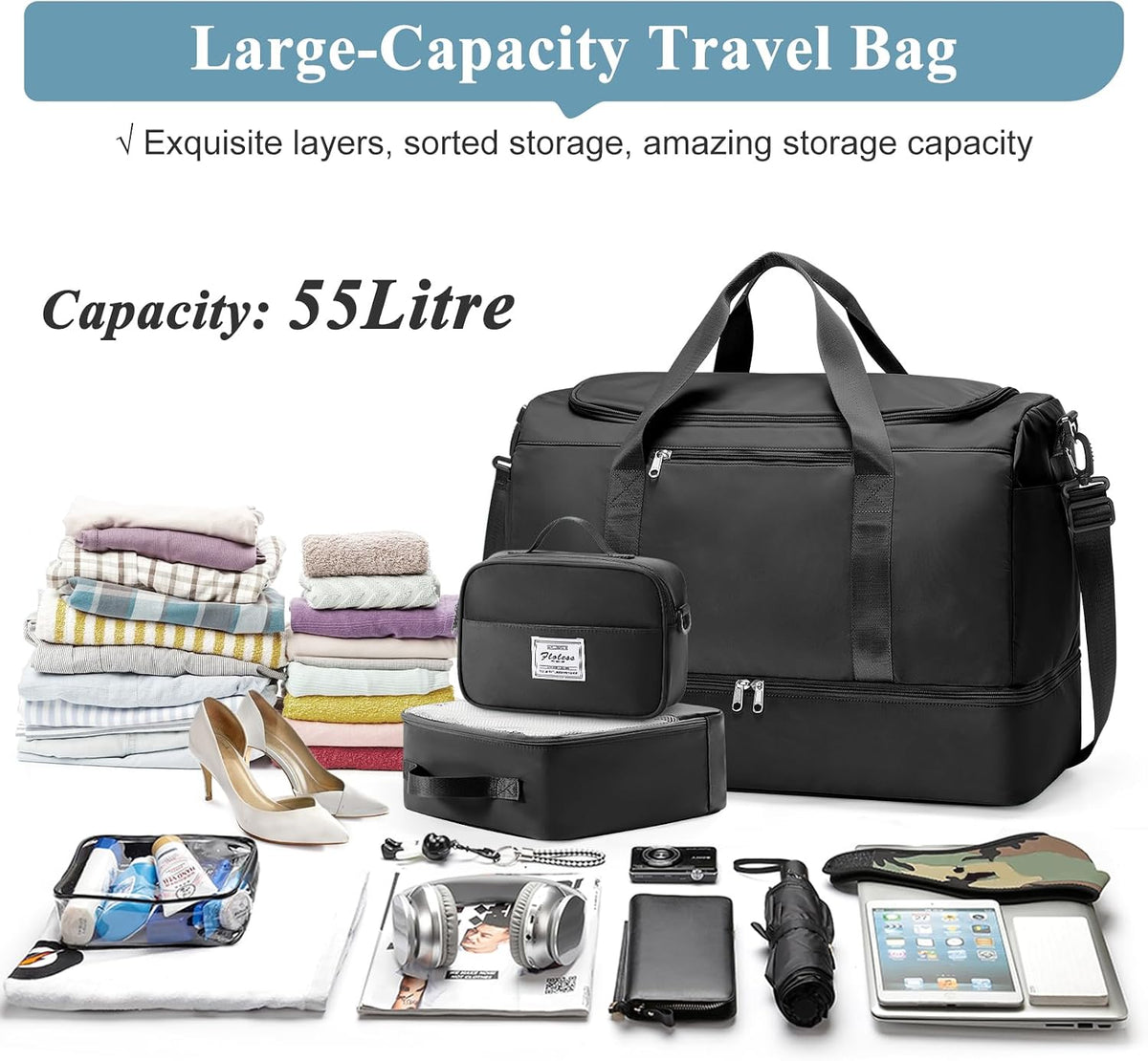 Extra Large Travel Duffle Bag, Carry-On Weekender Bags for Women Travel - Colors B