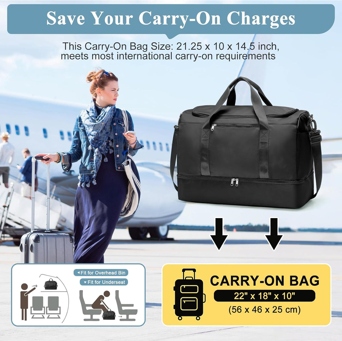 Extra Large Travel Duffle Bag, Carry-On Weekender Bags for Women Travel - Colors B