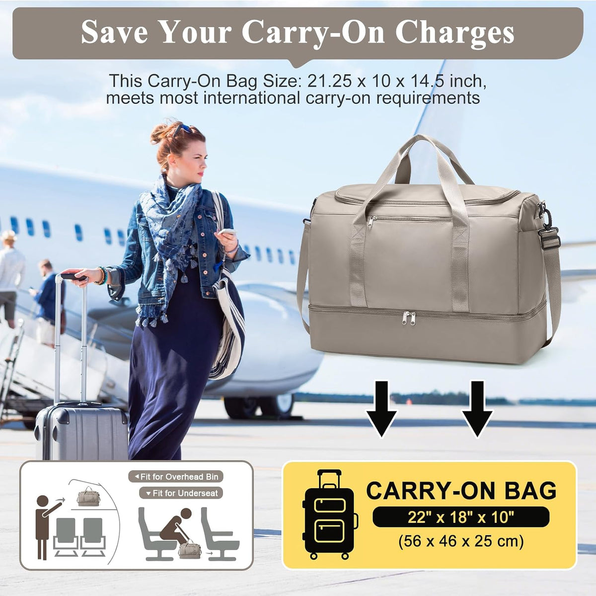 Extra Large Travel Duffle Bag, Carry-On Weekender Bags for Women Travel - Colors B