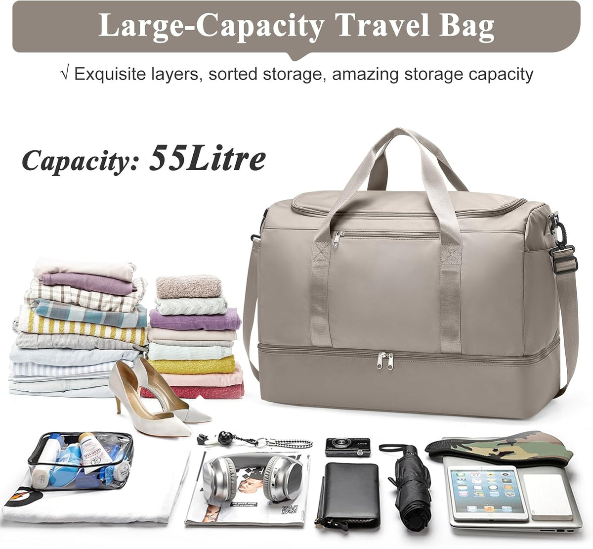 Extra Large Travel Duffle Bag, Carry-On Weekender Bags for Women Travel - Colors B