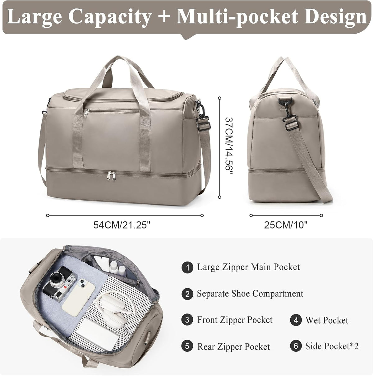 Extra Large Travel Duffle Bag, Carry-On Weekender Bags for Women Travel - Colors B