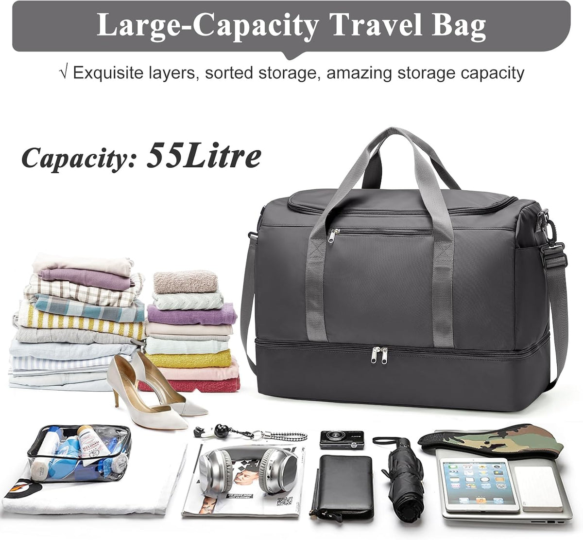Extra Large Travel Duffle Bag, Carry-On Weekender Bags for Women Travel - Colors B