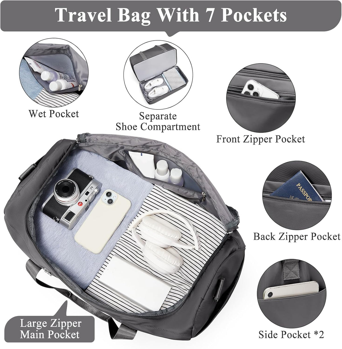 Extra Large Travel Duffle Bag, Carry-On Weekender Bags for Women Travel - Colors B