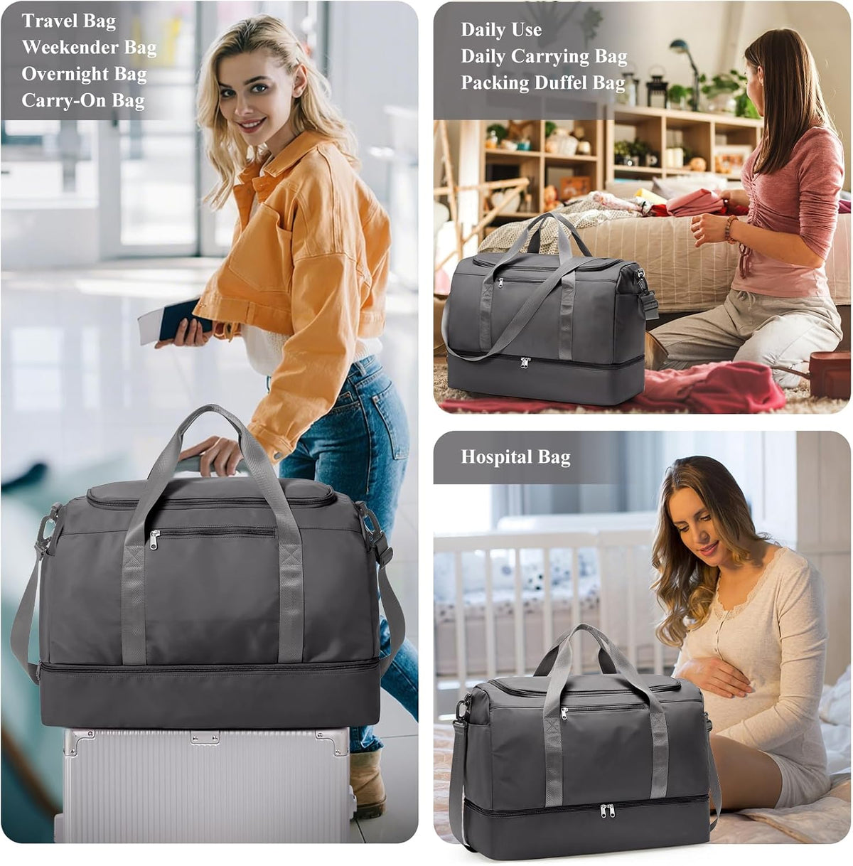 Extra Large Travel Duffle Bag, Carry-On Weekender Bags for Women Travel - Colors B