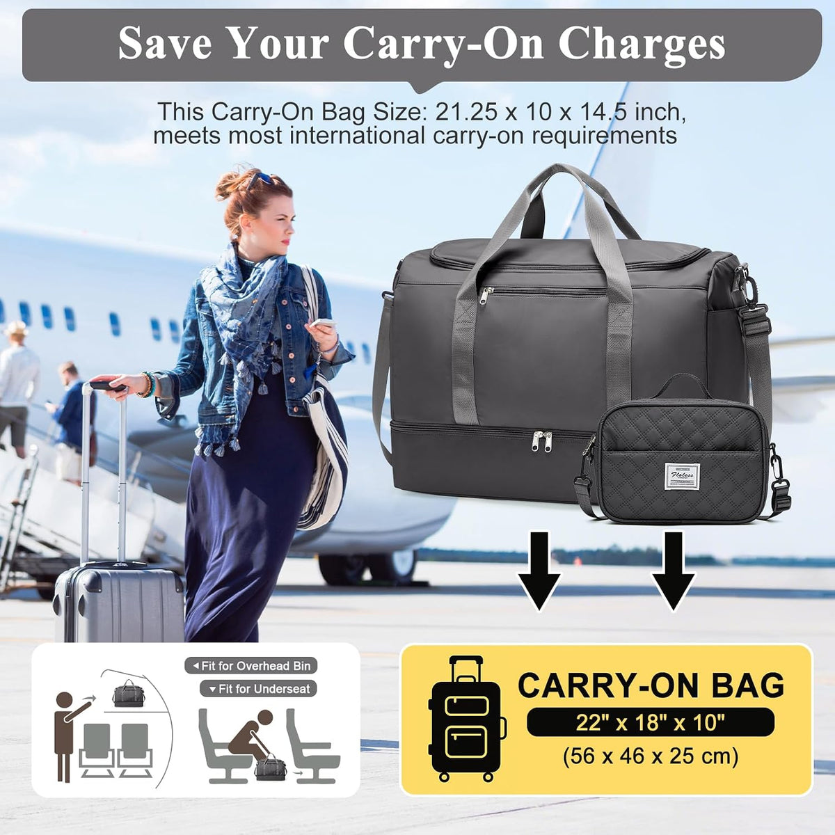 Extra Large Travel Duffle Bag, Carry-On Weekender Bags for Women Travel - Colors B