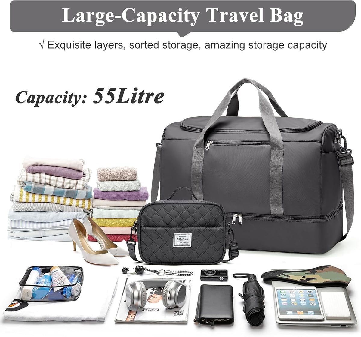 Extra Large Travel Duffle Bag, Carry-On Weekender Bags for Women Travel - Colors B