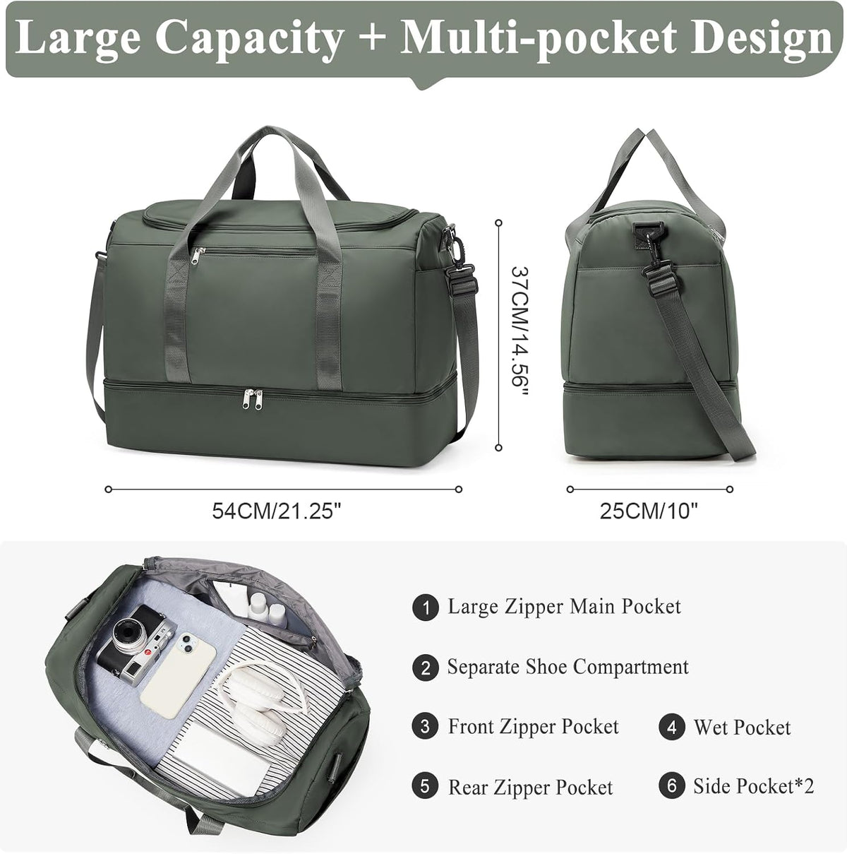 Extra Large Travel Duffle Bag, Carry-On Weekender Bags for Women Travel - Colors B