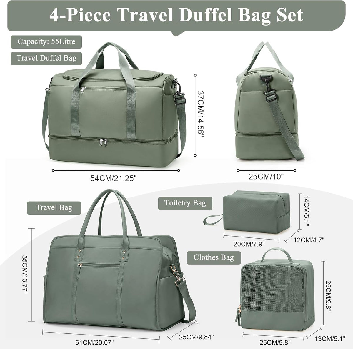 Extra Large Travel Duffle Bag, Carry-On Weekender Bags for Women Travel - Colors B